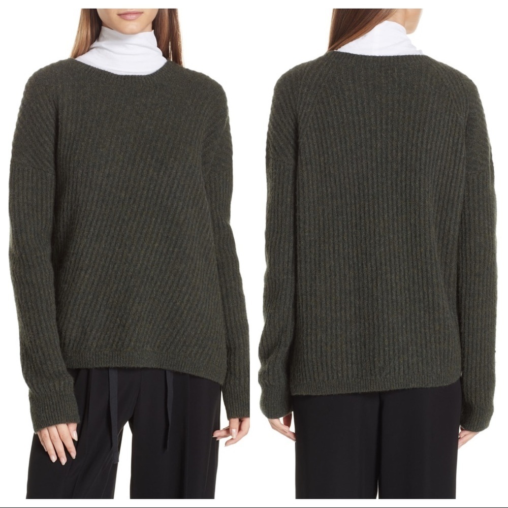 VINCE Asymmetric Ribbed Wool-blend Sweater